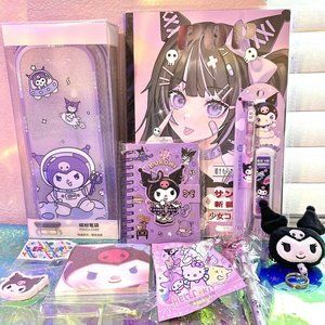 Kuromi Pencil Case Bundle 9 Piece Notebooks, Keychain, Mystery Eraser, Pen,